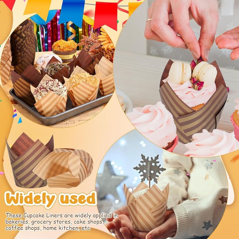 Artibetter 200pcs Large Tulip Baking Cups Greaseproof Muffin Liners for Parties - Image 3